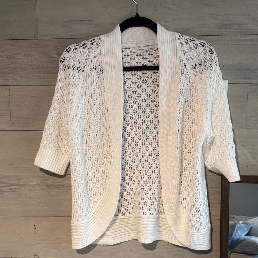 Liz Claiborne Cream Open-Knit Cardigan - Picture 3 of 9